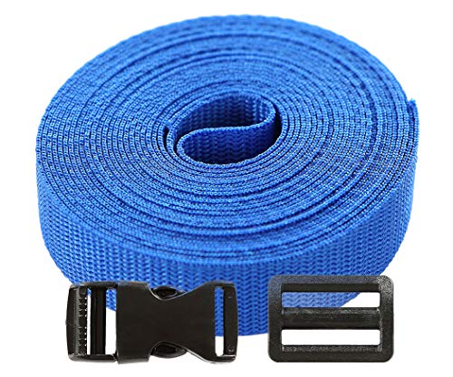 Roban Fashion Gurtband Polypropylen 5m mit Schnallen Klickverschluss/Klippverschluss x5 und x10 Leiterschnallen 20mm,Blau von Roban Fashion