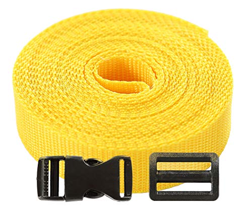 Roban Fashion Gurtband Polypropylen 5m mit Schnallen Klickverschluss/Klippverschluss x5 und x10 Leiterschnallen 20mm,Citron Gelb von Roban Fashion