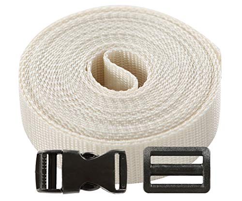 Roban Fashion Gurtband Polypropylen 5m mit Schnallen Klickverschluss/Klippverschluss x5 und x10 Leiterschnallen 20mm,Creme von Roban Fashion