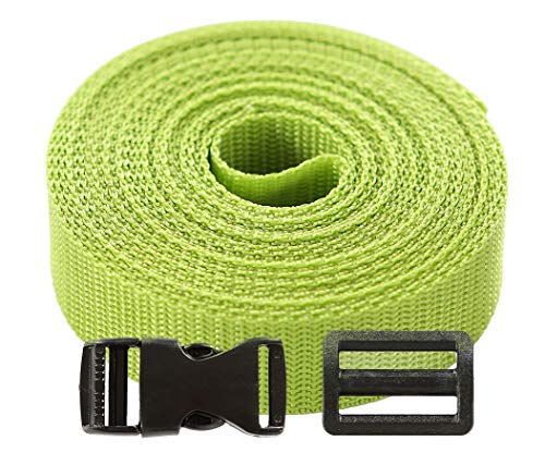 Roban Fashion Gurtband Polypropylen 5m mit Schnallen Klickverschluss/Klippverschluss x5 und x10 Leiterschnallen 20mm,Lime von Roban Fashion