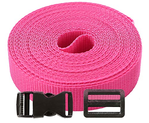 Roban Fashion Gurtband Polypropylen 5m mit Schnallen Klickverschluss/Klippverschluss x5 und x10 Leiterschnallen 20mm,Pink von Roban Fashion