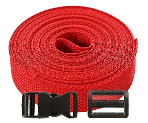 Roban Fashion Gurtband Polypropylen 5m mit Schnallen Klickverschluss/Klippverschluss x5 und x10 Leiterschnallen 20mm,Rot von Roban Fashion