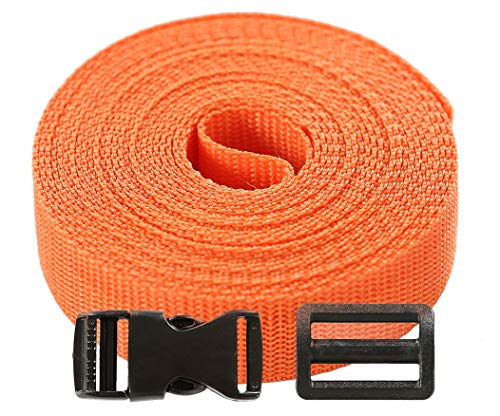 Roban Fashion Gurtband Polypropylen 5m mit Schnallen Klickverschluss/Klippverschluss x5 und x10 Leiterschnallen 30mm,Orange von Roban Fashion