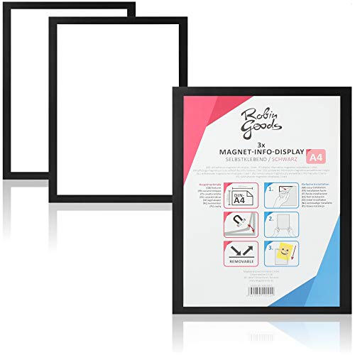 Robin Goods® 3X - DIN A4 Info-Rahmen - Dokument-Halter - selbstklebend mit Magnetverschluss (03 Stück - schwarz) von Robin Goods