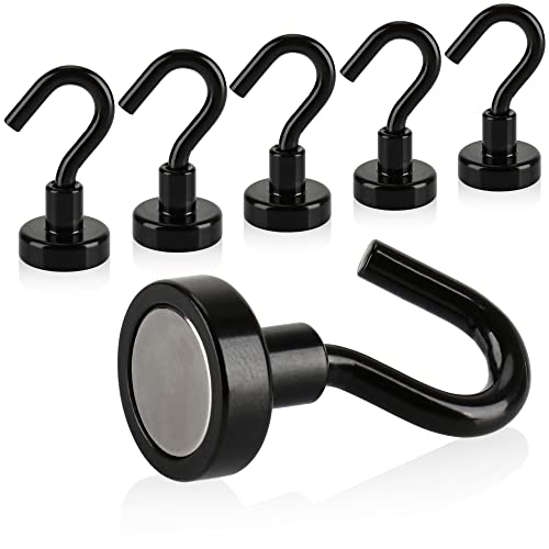 Robin Goods® 6x Magnet-Haken - starke Magneten für Haushalt und Büro - Belastbarkeit bis 8kg - Kühlschrankmagnet - Alltagshelfer - Magnet aus Metall mit Haken (6 Stück - schwarz) von Robin Goods