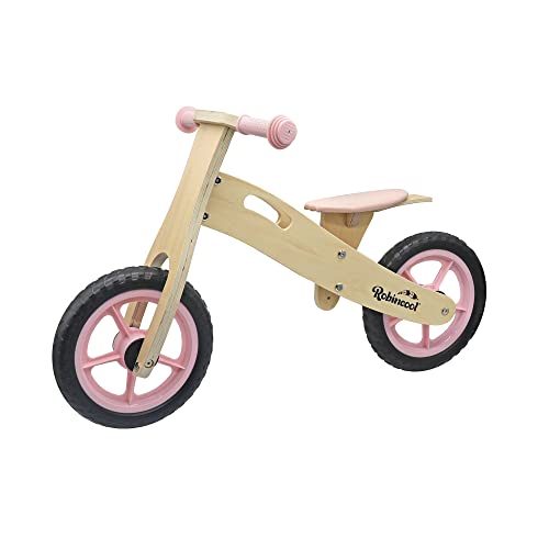 ROBINCOOL Montessori Little Pilot Fahrrad ohne Pedale, 85 x 37 x 52 cm, verbessert die Balance und Koordination aus umweltfreundlichem Holz, Rosa von Robincool