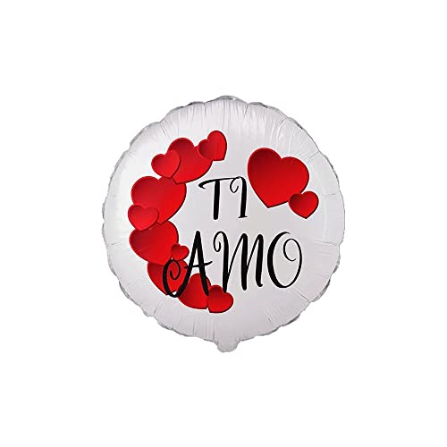 Palloncino tondo bianco con cuori rossi e testoTi amo 18-45cm. 1pz von Rocca Fun Factory