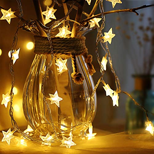 Sterne Lichterketten, 6M 40Pcs LED Batteriebetriebene Lichterketten, Decoration Lightning für Valentinstag Weihnachten Hochzeit Geburtstag Holiday Party Schlafzimmer Indoor & Outdoor (Warm White) von Rock Ninja