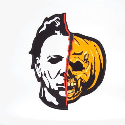 30,5 cm großer Halloween-II-Micha-Myers-Kürbis-Maske, zum Aufbügeln, offizieller Rock Rebel bestickter Horror-Film-Aufnäher von Rock Rebel