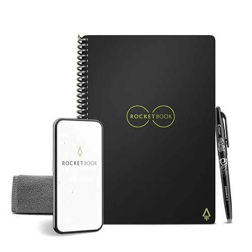 Rocketbook Core Wiederverwendbares Digitales Notizbuch - Executive A5 Schwarz - Elektronischer Notizblock mit Punktraster - Wiederbeschreibbar mit inkl. Pilot Frixion Stift und Mikrofasertuch von Rocketbook