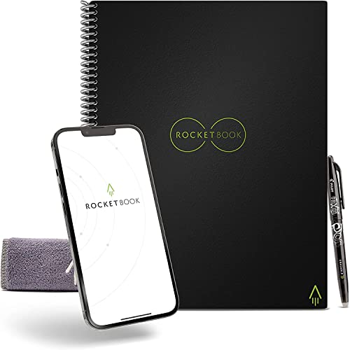 Rocketbook Core Wiederverwendbares Digitales Notizbuch - Executive A5 Schwarz - Elektronischer Notizblock mit Punktraster - Wiederbeschreibbar mit inkl. Pilot Frixion Stift und Mikrofasertuch von Rocketbook