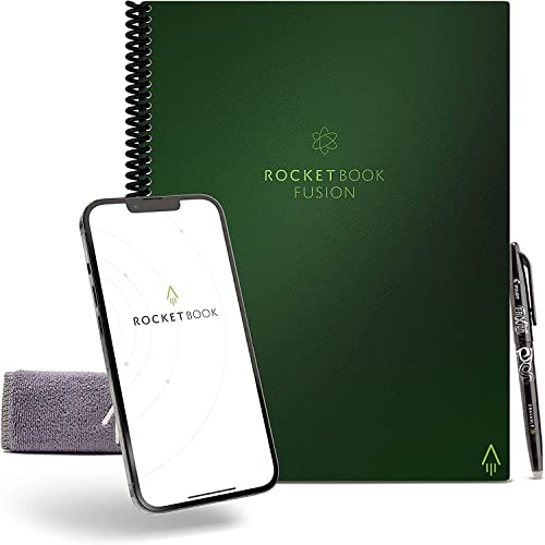Rocketbook Fusion Wiederverwendbares Digitales Notizbuch - Smart Notepad A4 Grün, 7 Styles, To-Do Liste, Tägliches Bullet Journal, Wochen- & Monatsplaner, mit löschbarem Frixion-Stift von Rocketbook