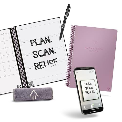 Rocketbook Planer und Notizbuch, Fusion: wiederverwendbarer Smart-Planer und Notizbuch, verbessert die Produktivität mit digital verbundenem Notebook-Planer, gepunktet, 15,2 x 22,4 cm, 42 Seiten, Pink von Rocketbook