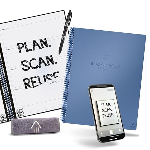 Rocketbook Smart Wiederverwendbares Notizbuch, Fusion Letter Size Spiral-Notizbuch & Planer, Stahlblau, (21,6 x 27,9 cm) von Rocketbook