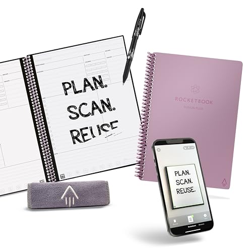 Rocketbook Smart Wiederverwendbares Notizbuch, Fusion Plus Executive-Größe, Spiralnotizbuch und Planer, Rosa, 15,2 x 22,4 cm von Rocketbook