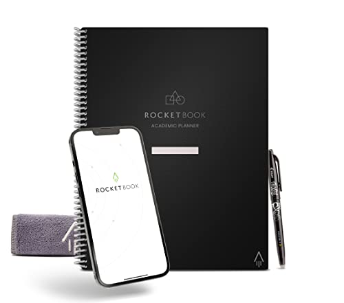 ROCKETBOOK Wiederverwendbarer akademischer Planer für Schüler und Lehrer, inklusive 13 Seitentypen, schwarzer Einband, Briefgröße von Rocketbook
