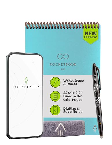 Rocketbook Wiederverwendbarer Smart-Notizblock, oben gebundenes Notizbuch, Executive-Größe 15,2 x 22,4 cm, Blaugrün – linierte und gepunktete Seiten, App-verbunden, löschbar, ideal für Rechts- und von Rocketbook