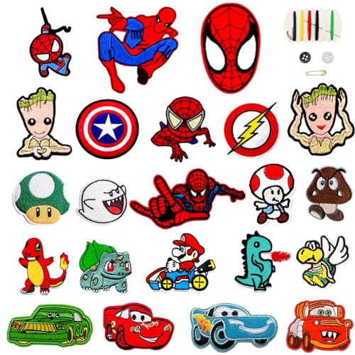 Rocking Planet Flicken zum Aufbügeln Kinder,22 Stück Patches zum Aufbügeln Set,Bügelflicken Kinder Cars,Aufnäher Kinder,Bügelbilder Kinder für Kleidung Jacken Rucksäcke Jeans Patches von Rocking Planet