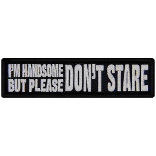 Rocking Planet Aufnäher mit Aufschrift "I'm Handsome But Please Don't Stare", bestickt, lustig, Biker-Applikation, Klettverschluss Rocking Planet Aufnäher mit Aufschrift "I'm Handsome But Please Don't Stare", bestickt, lustig, Biker-Applikation, Klettverschluss von Rocking Planet