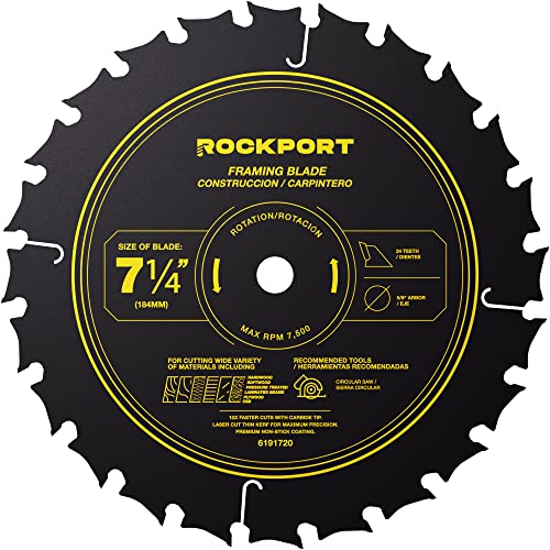 ROCKPORT Kreissägeblatt, 24 Zähne, 18 cm, Mehrzweck-Karbidbestücktes Skill-Sägeblatt mit 1,6 cm Dorn und Diamant-Knockout, Kreissägeblatt für Holz und mehr, 1 Stück ROCKPORT Kreissägeblatt, 24 Zähne, 18 cm, Mehrzweck-Karbidbestücktes Skill-Sägeblatt mit 1,6 cm Dorn und Diamant-Knockout, Kreissägeblatt für Holz und mehr, 1 Stück von Rockport