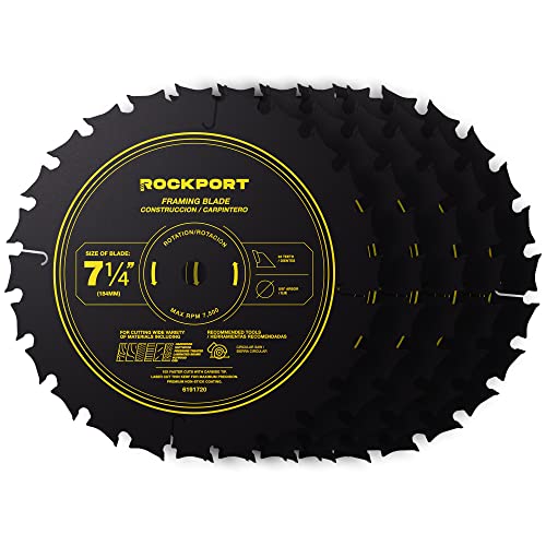 ROCKPORT Kreissägeblatt, 24 Zähne, Kreissägeblätter, 19 cm, Mehrzweck-Karbidbestücktes Skill-Sägeblatt mit 1,6 cm Dorn und Diamant-Knockout, Kreissägeblatt für Holz und mehr, 7 1/4 Zoll, 5 Stück ROCKPORT Kreissägeblatt, 24 Zähne, Kreissägeblätter, 19 cm, Mehrzweck-Karbidbestücktes Skill-Sägeblatt mit 1,6 cm Dorn und Diamant-Knockout, Kreissägeblatt für Holz und mehr, 7 1/4 Zoll, 5 Stück von Rockport