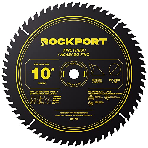 ROCKPORT Tischsägeblätter, 25,4 cm, 60 Zähne, (1 Packung) 25,4 cm Tischsägeblätter und 25,4 cm Gehrungssägeblätter, 1,6 cm Dorn, Mehrzweck-Kreissägeblatt mit Hartmetallspitze für feines Schneiden von von Rockport