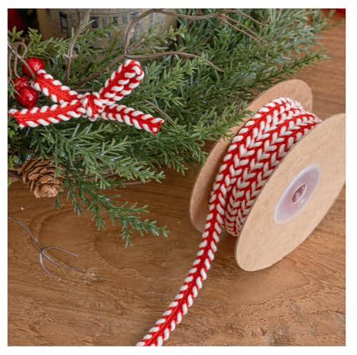 10 Yards × 8mm Weihnachtenband Rot Weiß Gestrickte Band Weihnachten-Strickband Schleifenband Stoffband Streifen Bastelband Geschenkverpackung dekoratives Band Dekoband Weihnachtsbaumschmuck von Rockreyoa