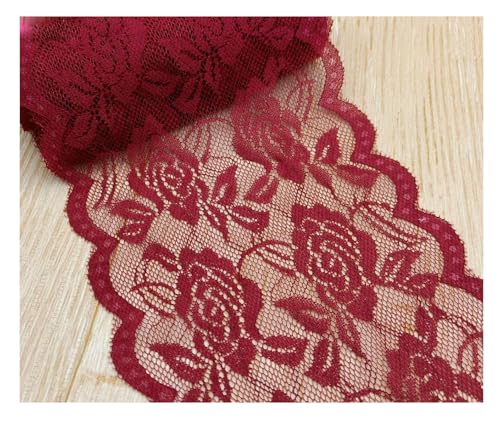 15cm Breit Spitzenbordüre Blumen Spitzestoffe KEINE ELATIZITAT Spitze Trim Lace Ribbon Spitzenborte Zierband Borte Nähenstoffe Stuhl Schärpe Band Tischläufer Hochzeit Tischdeko Dunkelrot 50 Yards von Rockreyoa