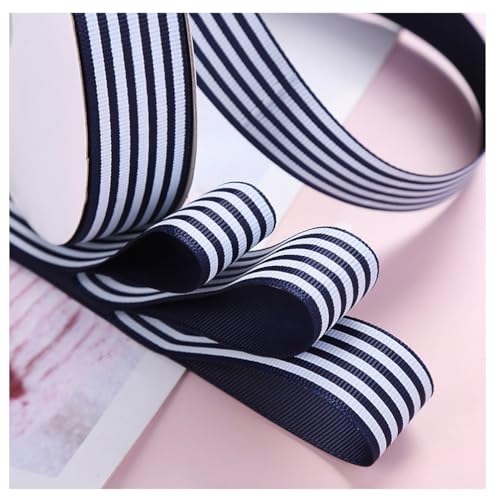 Gestreiftes Band 50 Yard 25mm Ripsband mit Kariert Geschenkbänder Grosgrain-Stoffband Streifen Bastelband Deko Schleifenband für Hochzeit Geschenkverpackung Nähen Zuhause Party Deko Marineblau von Rockreyoa