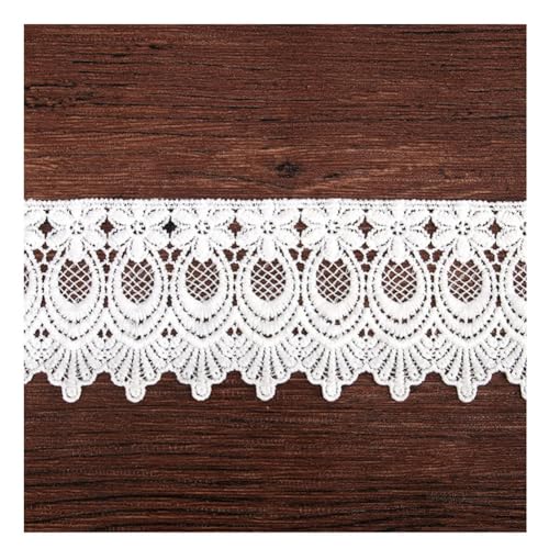 Rockreyoa 1 Yards Spitzenborte Weiß Spitzenbordüre zum Nähen Blumenmuster Stickerei Stickerei Spitzenband Spitze Dekoband Vintage Spitzenstoff Spitzenbesatz für DIY Haus Deko 7.5cm Breite von Rockreyoa