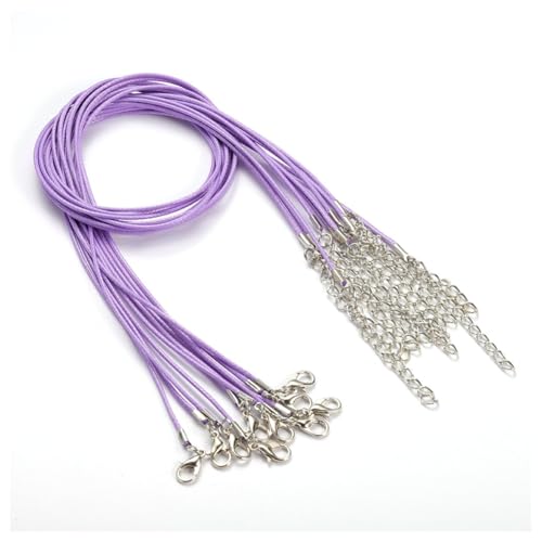 Rockreyoa 1.5mm Bunt Geflochtene Gewachste Halskette Schnur Lederband Kette mit Hummer Schließe und Verlängerungskette Seil Schnur Dünn Schmuckband für DIY Armband, Halskette Hellviolett 20 Stück von Rockreyoa