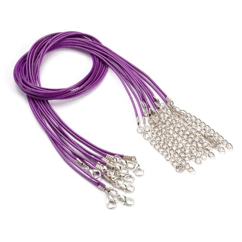 Rockreyoa 1.5mm Bunt Geflochtene Gewachste Halskette Schnur Lederband Kette mit Hummer Schließe und Verlängerungskette Seil Schnur Dünn Schmuckband für DIY Armband, Halskette Violett 20 Stück von Rockreyoa