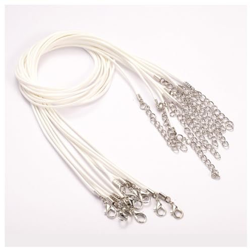 Rockreyoa 1.5mm Bunt Geflochtene Gewachste Halskette Schnur Lederband Kette mit Hummer Schließe und Verlängerungskette Seil Schnur Dünn Schmuckband für DIY Armband, Halskette Weiß 20 Stück von Rockreyoa