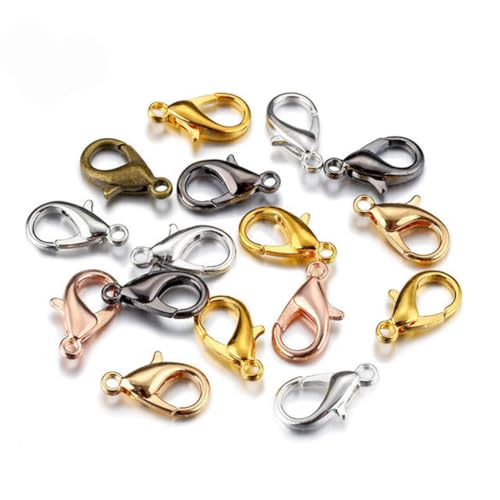 Rockreyoa 100 Stück Kettenverschluss Karabinerverschlüsse Halsketten Verschluss Sprungringöffner Schmuck Verschlüsse Zubehör für Schmuckherstellung, DIY Ohrring Armband Gemischte Farben 12mm von Rockreyoa