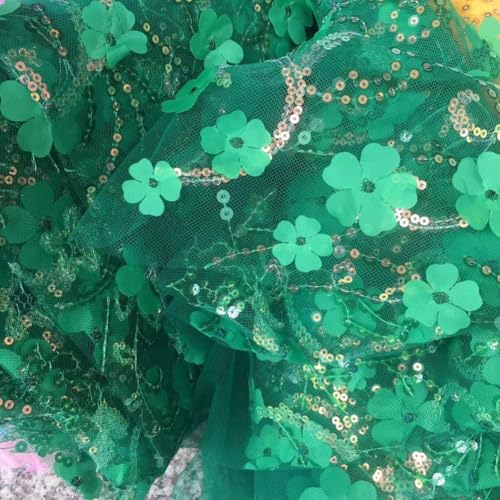 Rockreyoa 130cm 3D-Pailletten Blumen Tüllstoff Spitzen Mesh-Stoff Pailletten-Blumen-Spitzenstoff Meterware für DIY-Kleidung, Damenrock, Hochzeitskleid, Heimdekoration Dunkelgrün 1 Yard von Rockreyoa
