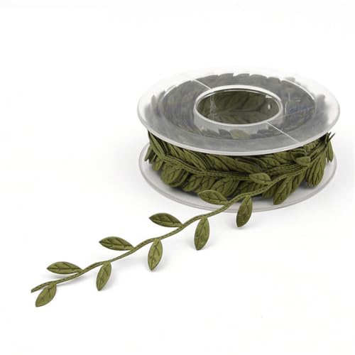 Rockreyoa 15m Künstliche Weinreben Blatt Band Girlande mit Blätterranken Bastelband Satinband Dekoband Blattschnur für DIY Handwerk Party Hochzeits Dekoration Zuhause Dunkelgrün 25mm*15m von Rockreyoa