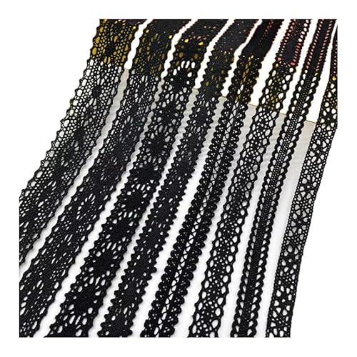 Rockreyoa 16 Yard Schwarz Spitzenborte Baumwolle 1,3-2,5cm Vintage Häkelband Spitze Zierband Spitzenstoff Häkel-Borte Spitzenbordüre Zierband ür Nähen Handwerk Hochzeit Deko(8 stil,2Yard/stil) von Rockreyoa