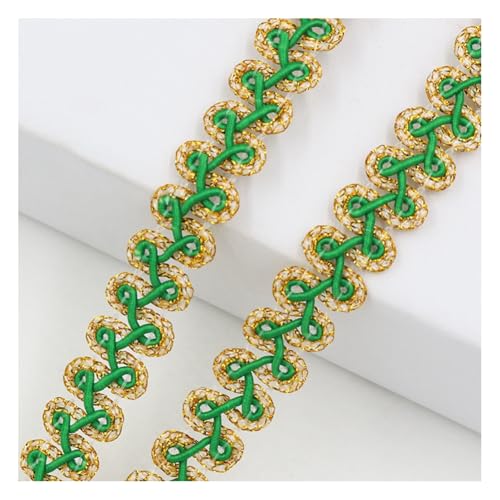 Rockreyoa 25 Yards x 12mm Metallic Braid Trim Bunt Geflochten Spitzenband Gewebtes Dekoband Kordelband Posamentenborte Decorative Stoffband für DIY Nähen Hochzeit Kostüm Schmuck Party Grün von Rockreyoa