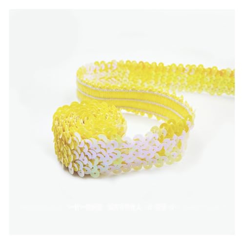 Rockreyoa 3cm Breite Paillettenband Glänzende Paillettenbesatz Bunt Geflochten Paillettenborte Glitzer Dekoband für DIY Nähen Kunsthandwerk Kleiderherstellung Tanzbekleidungen AB Gelb 2 Yard von Rockreyoa