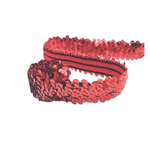 Rockreyoa 3cm Breite Paillettenband Glänzende Paillettenbesatz Bunt Geflochten Paillettenborte Glitzer Dekoband für DIY Nähen Kunsthandwerk Kleiderherstellung Tanzbekleidungen Rot 10 Yard von Rockreyoa