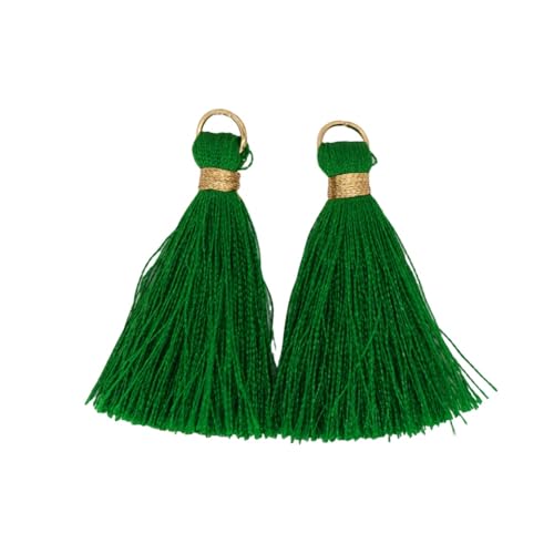 Rockreyoa 60 Stück Mini Quasten Anhänger Bunte Handgefertigte Baumwolle Troddel Charms Weich Klein Tassel Taschenanhänger Armband Schlüsselanhänger Quaste für DIY Ohrringe Schmuck Dunkelgrün 2cm von Rockreyoa