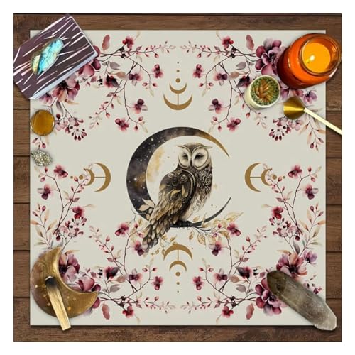 Rockreyoa Altartuch Tarot-Deck Tarotkarten Mond Phases Blumen Tischdecke Altardecke Quadratisch Altartuch Hexereizubehör Himmlisches Wandteppich Spiritueller Tischservietten für Homedeko 11# 49x49cm von Rockreyoa