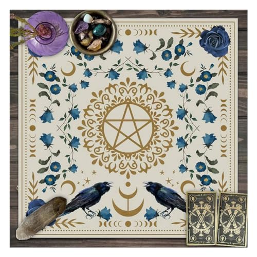 Rockreyoa Altartuch Tarot-Deck Tarotkarten Mond Phases Blumen Tischdecke Altardecke Quadratisch Altartuch Hexereizubehör Himmlisches Wandteppich Spiritueller Tischservietten für Homedeko 4# 49x49cm von Rockreyoa