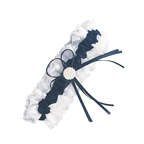 Rockreyoa Braut Strumpfband mit Perle Schleife Spitze Brautstrumpfband Weiß Rüschen Strumpfbänder Elastisch Hochzeitsstrumpfband Satin Bow Leg Band für Damen Brautgeschenk Brautaccessoires Schwarz von Rockreyoa