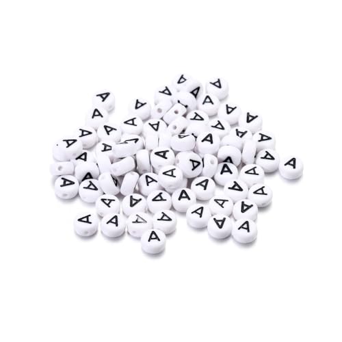 Rockreyoa Buchstabenperlen Weiß Kreis mit schwarzer Buchstaben 100 Stück Acryl Buchstaben Perlen zum Auffädeln für armbänder Haarband Schmuck Basteln DIY Crafts Schlüsselanhängern,4 x 7 MM A von Rockreyoa