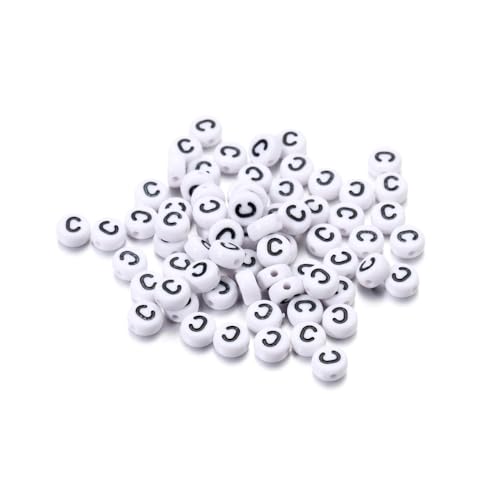 Rockreyoa Buchstabenperlen Weiß Kreis mit schwarzer Buchstaben 100 Stück Acryl Buchstaben Perlen zum Auffädeln für armbänder Haarband Schmuck Basteln DIY Crafts Schlüsselanhängern,4 x 7 MM C von Rockreyoa