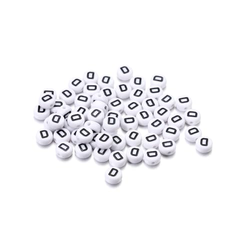 Rockreyoa Buchstabenperlen Weiß Kreis mit schwarzer Buchstaben 100 Stück Acryl Buchstaben Perlen zum Auffädeln für armbänder Haarband Schmuck Basteln DIY Crafts Schlüsselanhängern,4 x 7 MM D von Rockreyoa
