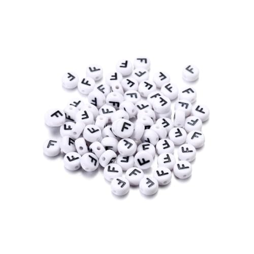 Rockreyoa Buchstabenperlen Weiß Kreis mit schwarzer Buchstaben 100 Stück Acryl Buchstaben Perlen zum Auffädeln für armbänder Haarband Schmuck Basteln DIY Crafts Schlüsselanhängern,4 x 7 MM F von Rockreyoa