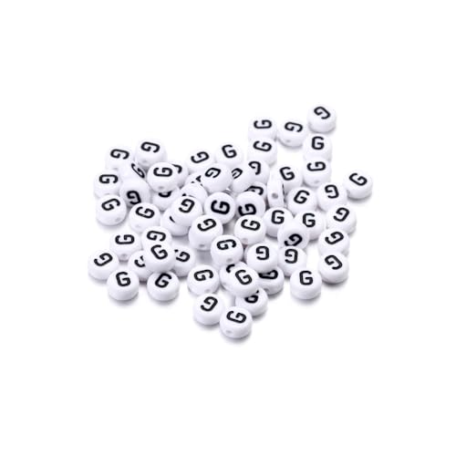 Rockreyoa Buchstabenperlen Weiß Kreis mit schwarzer Buchstaben 100 Stück Acryl Buchstaben Perlen zum Auffädeln für armbänder Haarband Schmuck Basteln DIY Crafts Schlüsselanhängern,4 x 7 MM G von Rockreyoa