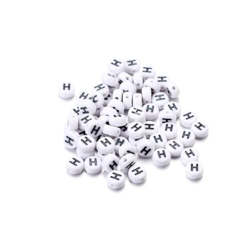 Rockreyoa Buchstabenperlen Weiß Kreis mit schwarzer Buchstaben 100 Stück Acryl Buchstaben Perlen zum Auffädeln für armbänder Haarband Schmuck Basteln DIY Crafts Schlüsselanhängern,4 x 7 MM H von Rockreyoa
